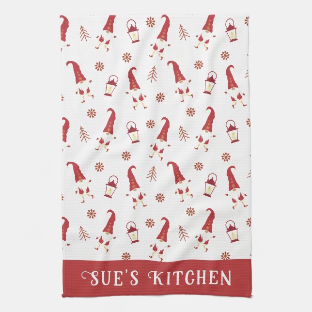 Cute Custom Red Christmas Gnomes Kitchen Towel (Vertical)