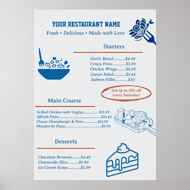 Cute Custom Restaurant Business Menu Poster (Front)