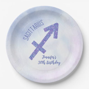 Cute Custom Sagittarius Purple Birthday Party Paper Plate