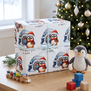 Cute Custom Santa Hat Penguin Snow Kids Christmas Wrapping Paper
