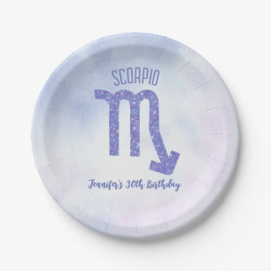 Cute Custom Scorpio Sign Purple Birthday Party Paper Plate