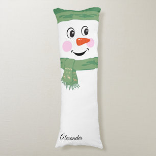 Cute Custom Snowman with Green Scarf and Hat Body Cushion