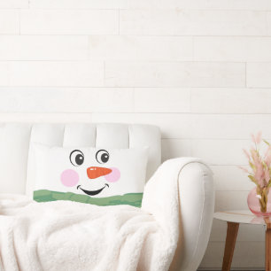 Cute Custom Snowman with green scarf Lumbar Cushion