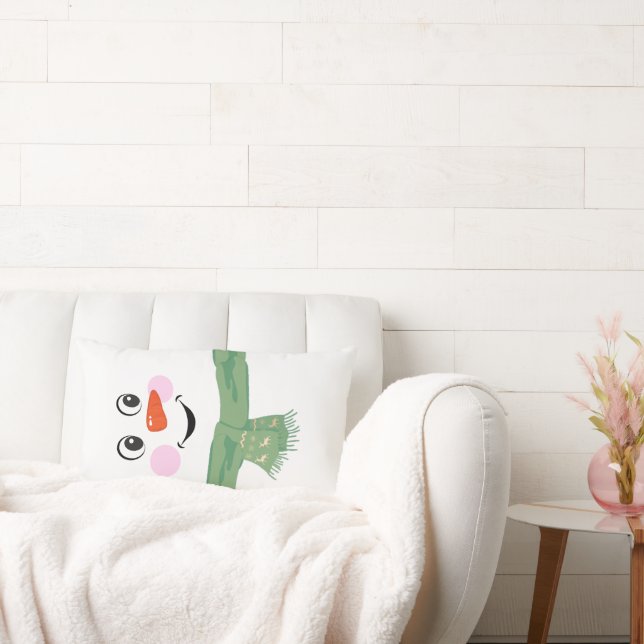 Cute Custom Snowman with Green Scarf  Lumbar Cushion (Couch)