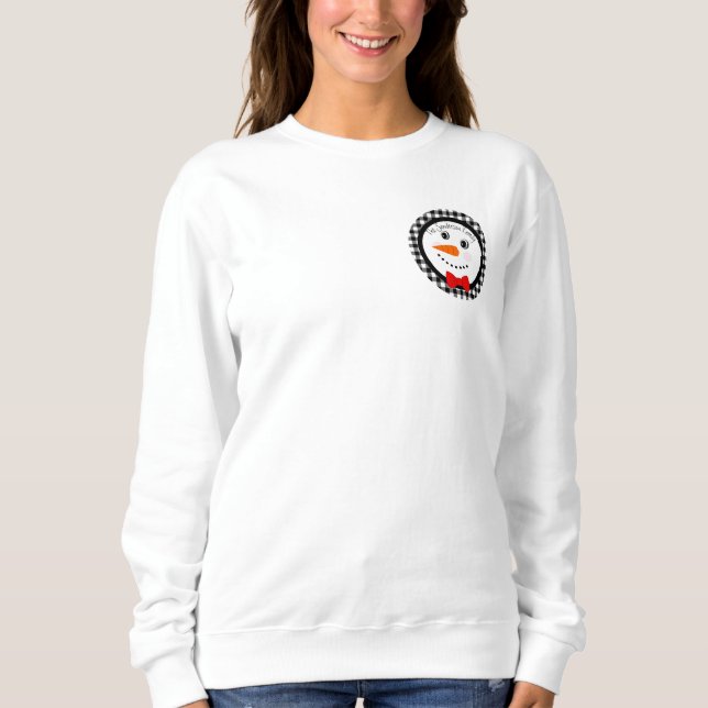 Cute Custom Snowman with Red Bowtie Black Buffalo Sweatshirt (Front)