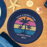 Cute Custom Sorority Pledge Week Beach Party Blue Paper Plate<br><div class="desc">This cute tropical palm tree sunset paper plate is the perfect addition to a pledge week or spring break party with your college friends or a fun cruise ship getaway vacation with the family. Personalize a set of customized cups for your group celebration at the beach or an island family...</div>