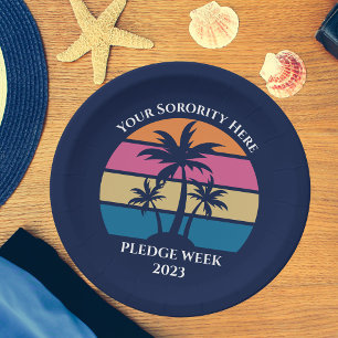 Cute Custom Sorority Pledge Week Beach Party Blue Paper Plate
