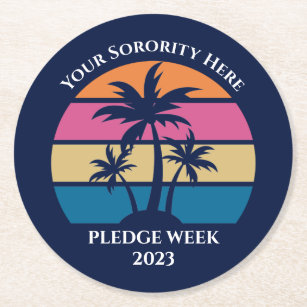 Cute Custom Sorority Pledge Week Beach Party Blue Round Paper Coaster