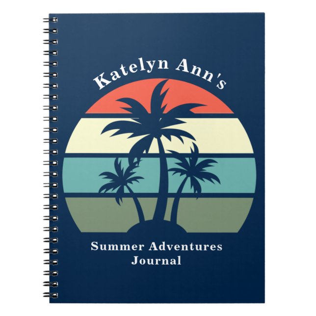 Cute Custom Summer Beach Vacation Blue Palm Tree Notebook (Front)