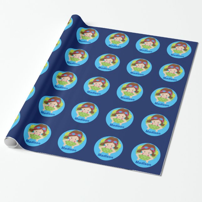 Cute Custom Swim Girl Wrapping Paper (Unrolled)