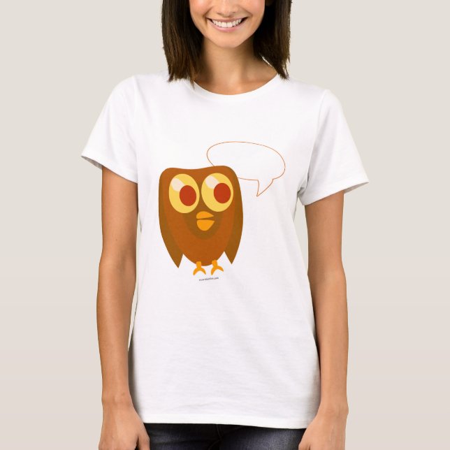 Cute Custom Talk Bubble Owl Cartoon Design T-Shirt (Front)
