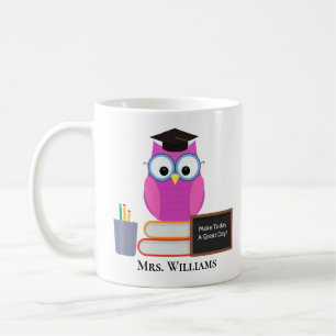 Cute Custom Teacher Pink Owl School Monogram Coffee Mug
