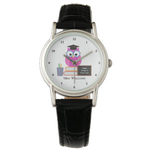 Cute Custom Teacher Pink Owl Teacher School Watch