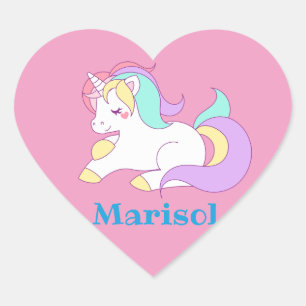 Cute Custom Text/Colour Baby Rainbow Unicorn Pink Heart Sticker
