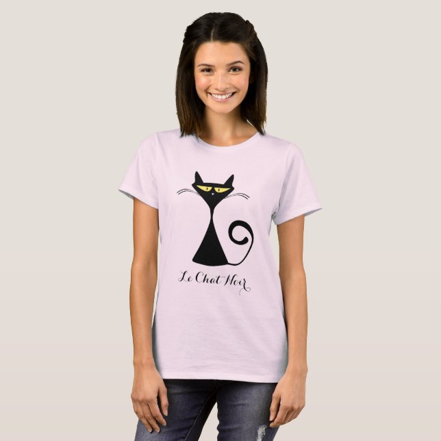 Cute Custom Text/Colour Le Chat Noir Black Cat T-Shirt (Front Full)