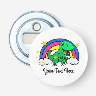 Cute Custom Text Green Dinosaur Rainbow Bottle Opener