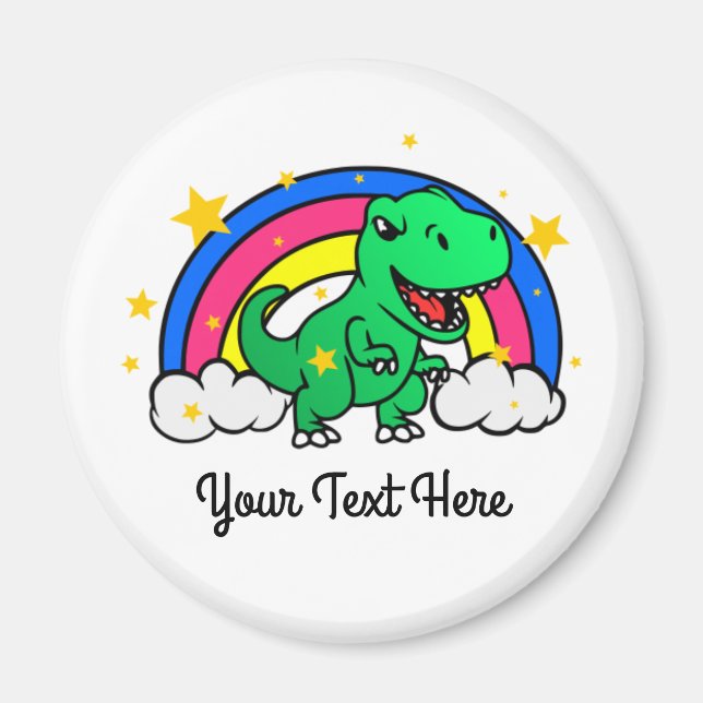 Cute Custom Text Green Dinosaur Rainbow Magnet (Front)