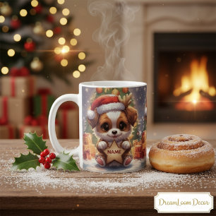 Cute Custom Text Puppy Festive Christmas Coffee Mug