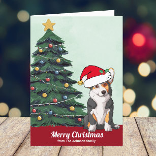 Cute Custom Tricolor Corgi in Santa Hat Christmas Holiday Card