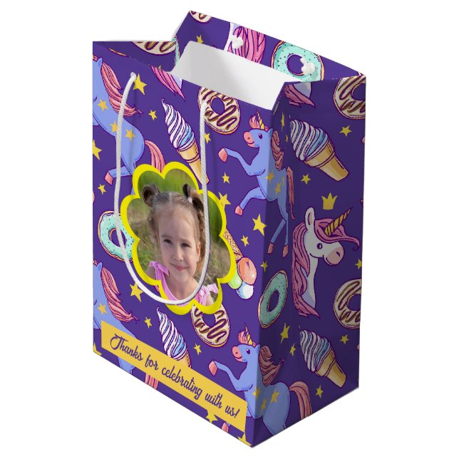 Cute Custom Unicorns, Doughnuts & Ice Cream Medium Gift Bag (Back Angled)