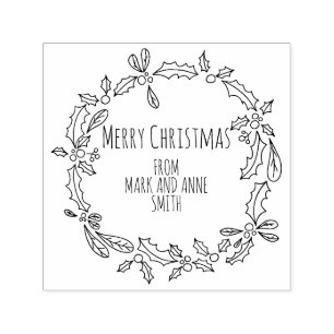 Cute Custom Vintage Merry Christmas Holly Berry Self-inking Stamp