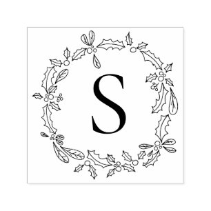 Cute Custom Vintage Monogram Holly Berry Self-inking Stamp