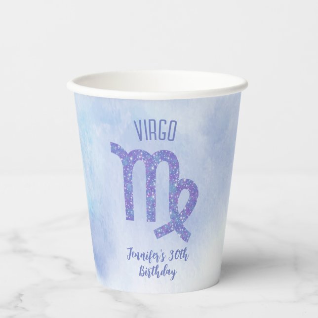 Cute Custom Virgo Purple Astrology Birthday Party Paper Cups (Front)