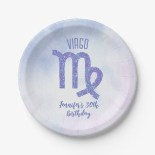 Cute Custom Virgo Purple Astrology Birthday Party Paper Plate