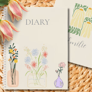 Cute custom watercolor floral Pink Diary Notebook
