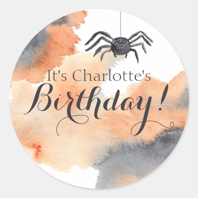 Cute Custom Watercolor Halloween Birthday Classic Round Sticker (Front)