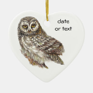 Cute Custom Watercolor Owl, Bird, Garden, Nature Ceramic Tree Decoration