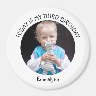 Cute Custom Year Name Round Birthday Party Photo Magnet