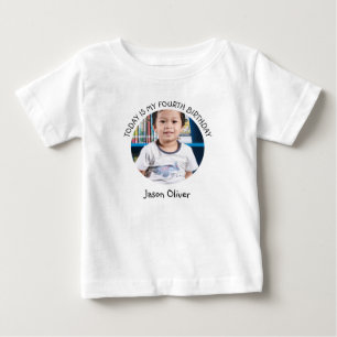 Cute Custom Year Name Round Photo Birthday Party Baby T-Shirt