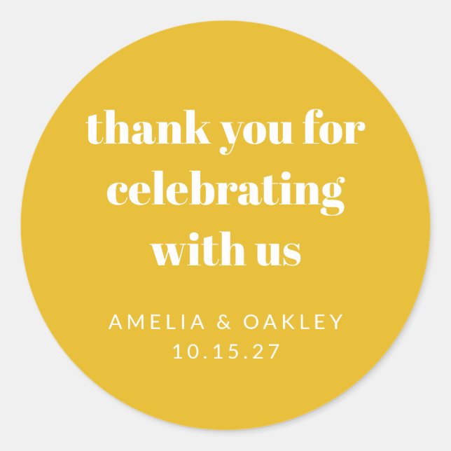 Cute Custom Yellow Couples Shower Thank You Classic Round Sticker (Front)