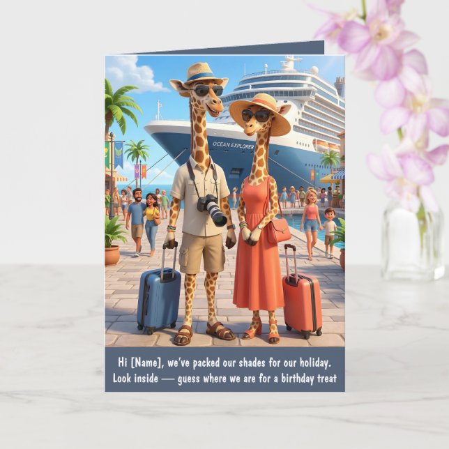 Cute Customisable 3D Giraffe Kid's Birthday Card  (Orchid)