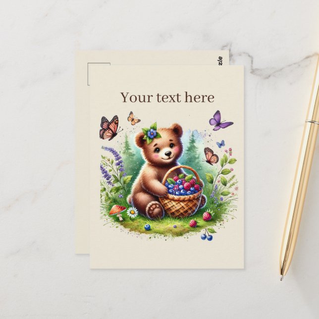 Cute customisable animal lovers bear postcard (Front/Back In Situ)