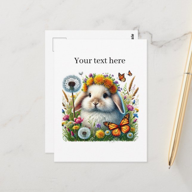 Cute customisable animal lovers bunny postcard (Front/Back In Situ)