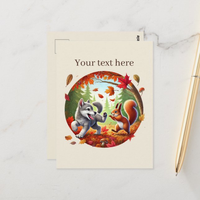 Cute customisable animal lovers Fall Postcard (Front/Back In Situ)