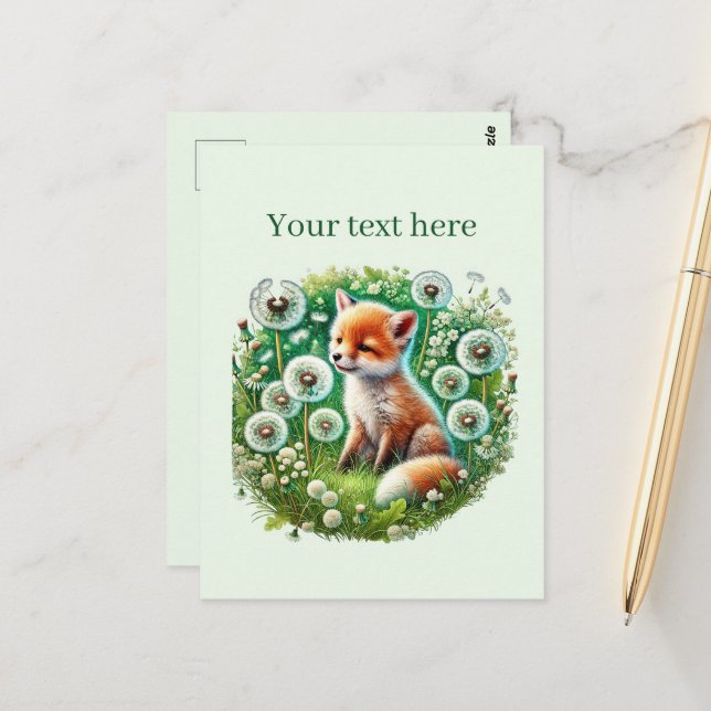 Cute customisable animal lovers fox postcard (Front/Back In Situ)