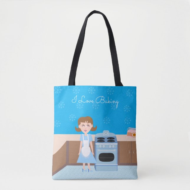 Cute Customisable Baker Kitschy Retro Housewife Tote Bag (Front)