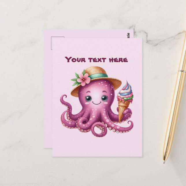 Cute customisable beach octopus  postcard (Front/Back In Situ)