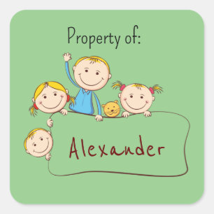 Cute customisable bookplates, nameplates for kids  square sticker