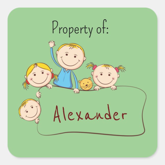 Cute customisable bookplates, nameplates for kids  square sticker (Front)