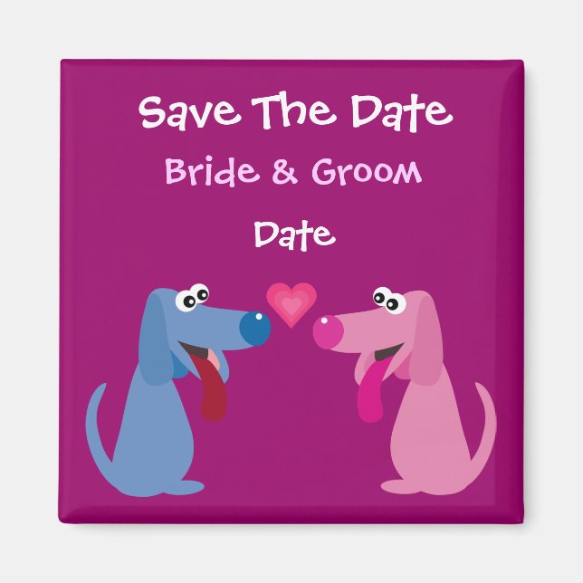 Cute Customisable Bride & Groom Dogs Save The Date Magnet (Front)