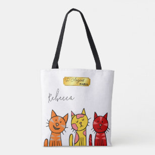 Cute Customisable Cat Motif with Name or Monogram Tote Bag