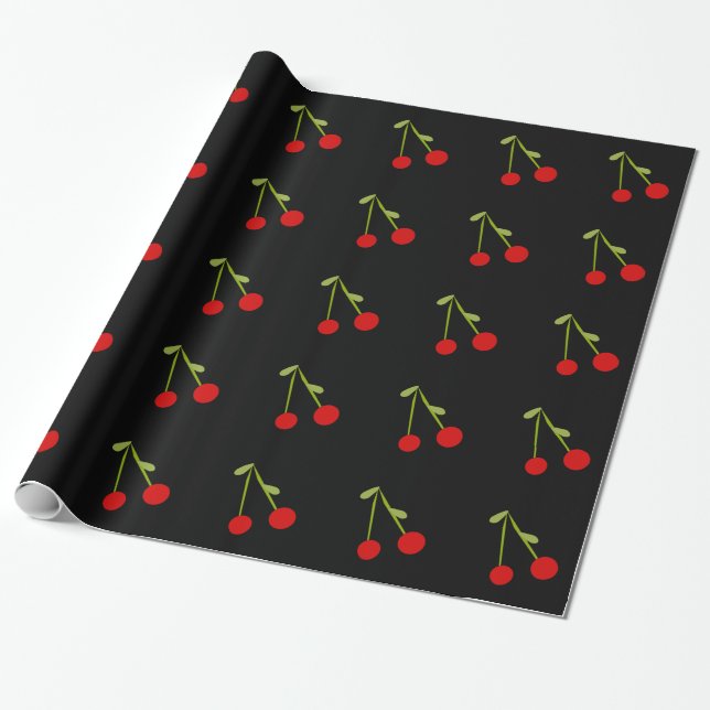 Cute Customisable Cherry Wrapping Paper (Unrolled)