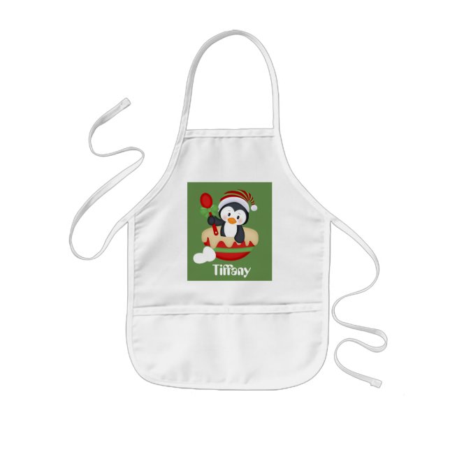 Cute customisable Christmas baking penguin apron (Front)