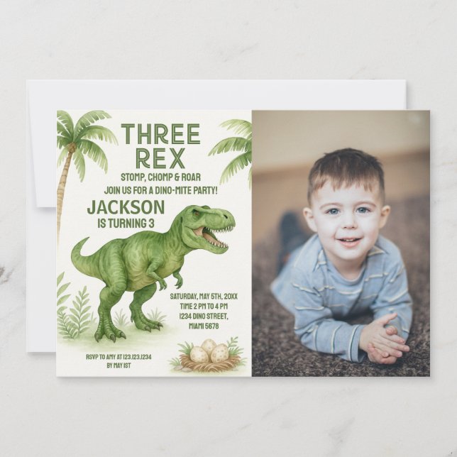 Cute & Customisable Dino Party Cards for Kids (Front)