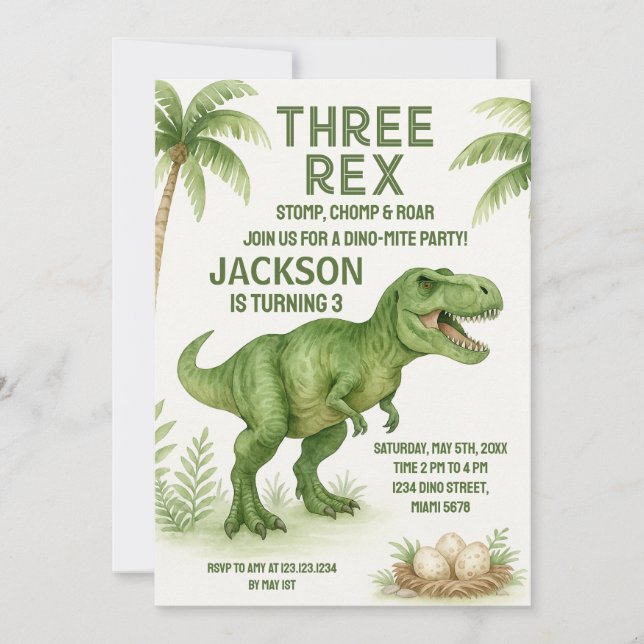 Cute & Customisable Dino Party Cards for Kids (Front)
