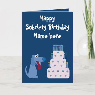 Cute Customisable Dog & Cake Sobriety Birthday Card